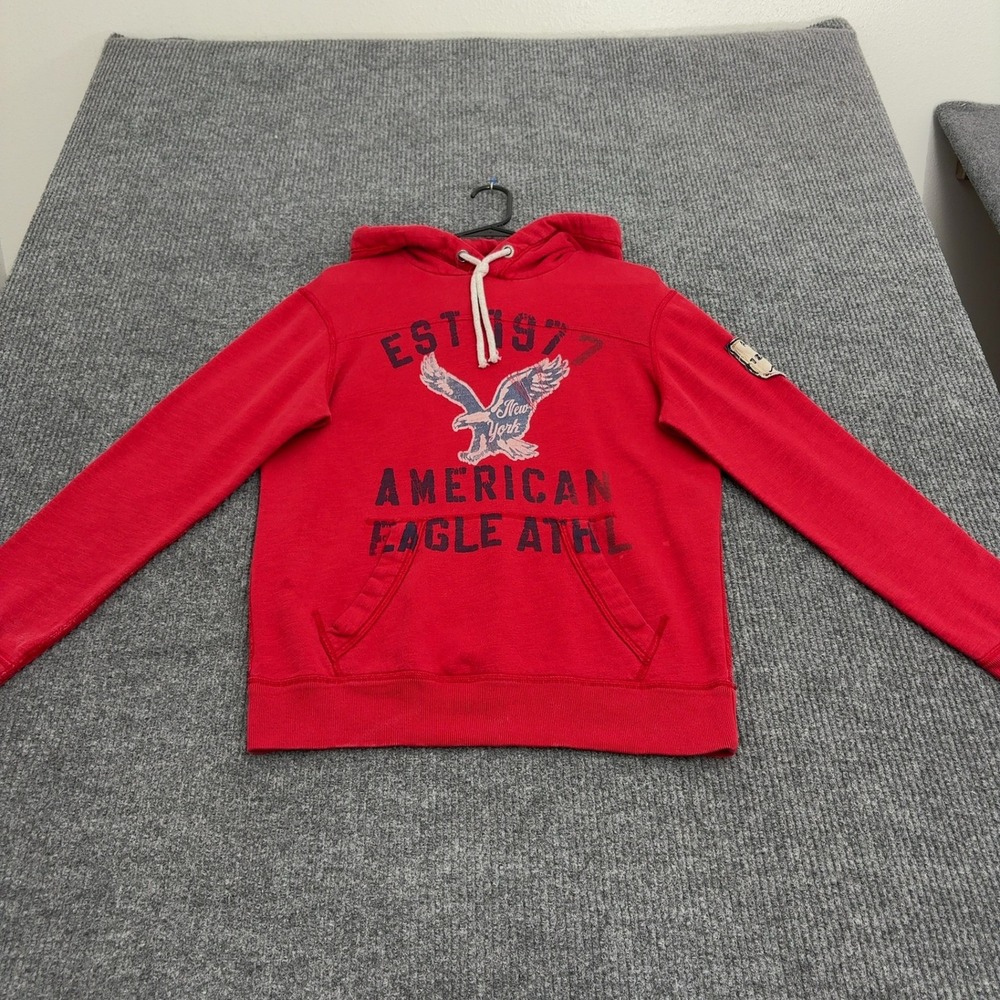 American Eagle Hoodie Mens XS Red Cotton Poly Graphic Logo Athletic Streetwear
